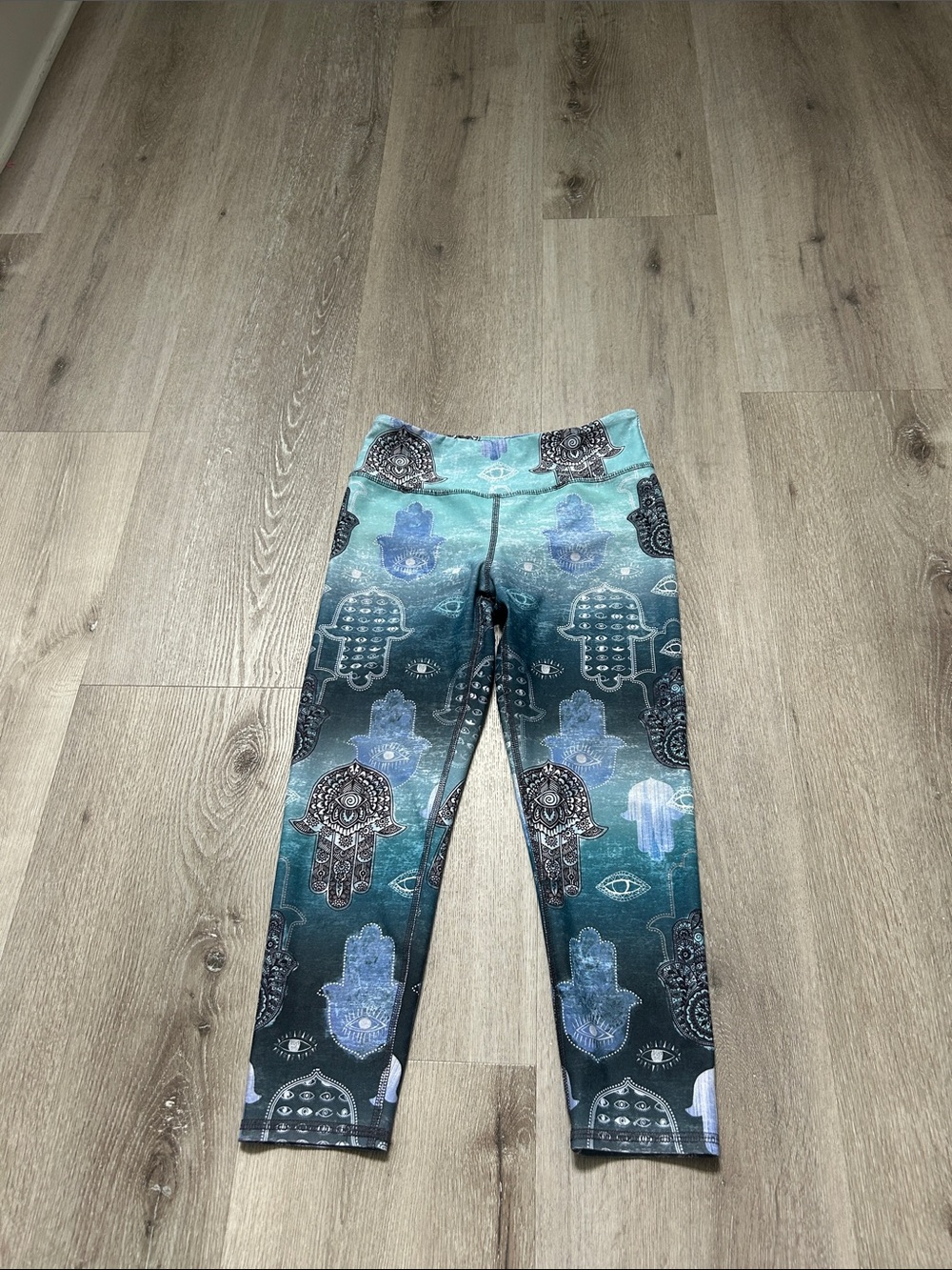 Evolution and Creation Teal and Blue Hamsa Print Kids Leggings